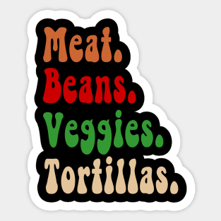 Meat. Beans. Veggies. Tortillas. Burrito ingredients Sticker